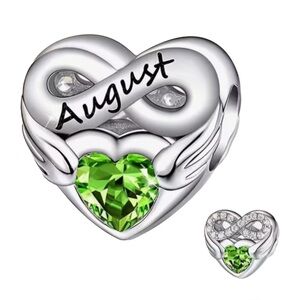 August Silver Heart Birthstone Month Charm Pandora Style